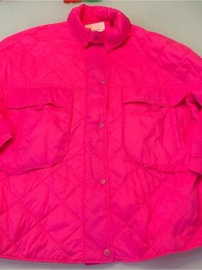 By Anthropologie Hot Pink Lightweight Quilted Shacket Windbreaker Jacket LG